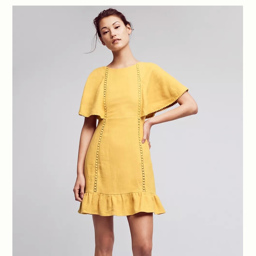 Anthropologie Linen Fluttered & Flounced Dress